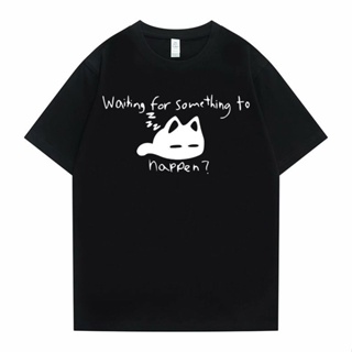 เสื้อวินเทจผญ Wachten Voor Iets Te Gebeuren Omori Kat Print เสื้อยืด Leuke Kawaii Grafische Tshirt Grappige Mannen Vrouw