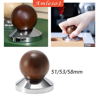 [Amleso1] ค้อนทุบกาแฟเอสเพรสโซ่ ด้ามจับไม้ ฐานแบน 51 มม. 53 มม. มืออาชีพ สําหรับชงกาแฟเอสเปรสโซ่ Adjustable Depth Coffee Tamper Calibrated Steady Pressure Espresso Distributor  Stainless Steel Froce  Tamper Tools