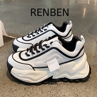 RENBEN  ฤดูใบไม้ร่วงและฤดูหนาวใหม่อเนกประสงค์ athleisure รองเท้าผู้หญิงสุทธิรองเท้าผู้หญิงสีแดง Chao ฮาราจูกุแพลตฟอร์มรองเท้าสีขาวขนาดเล็ก