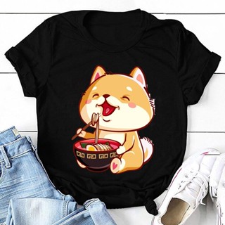 เสื้อยืดแขนสั้น การ์ตูนน่ารัก Shiba Inu พิมพ์เสื้อยืดผู้หญิงเสื้อลําลองผู้ชายผู้หญิงการ์ตูนภาพพิมพ์กราฟิกฮาราจูกุกราฟิก