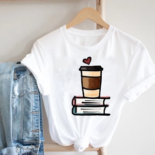 เสื้อยืดถูกๆ Vrouwen Koffie Liefde Stijl Kawaii 90S Cartoon Mode Lente Zomer Kleding Pretty Print Tee Top Tshirt Leuke G