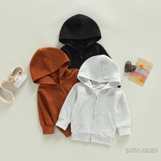 Babygarden-1-5 ปี เสื้อโค้ทแจ็กเก็ต แขนยาว มีฮู้ด มีซิป ทรงหลวม สีพื้น ฤดูใบไม้ร่วง สําหรับเด็กผู้ชาย