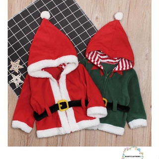 Babyclothes-Kids Christmas Santa Jacket, Hooded Long Sleeve Fleece Jacket with Full-Zipper for Girls, Boys, 6 Months to 5 Years