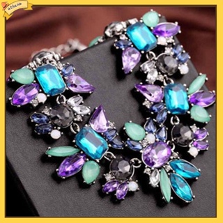 【Athena】Women Fashion Jewelry Statement Bib Collar Colorful Rhinestone Chain Necklace