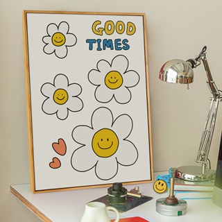 ภาพวาดผ้าใบ รูปดอกทานตะวัน หน้ายิ้ม สีส้ม สําหรับตกแต่งผนังบ้าน ห้องนั่งเล่น