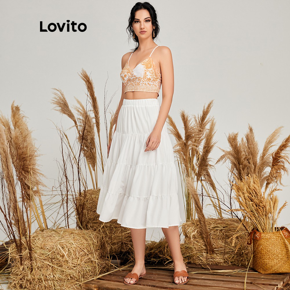 ภาพสินค้าLovito กระโปรง แต่งดีเทลย่น เบสิค แบบเรียบ สไตล์ลำลอง L14X040 (สีขาว) จากร้าน lovito.th บน Shopee ภาพที่ 2