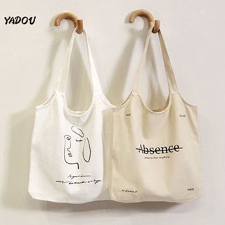 YADOU Art Simple ความจุขนาดใหญ่สไตล์เกาหลีหนึ่งไหล่ผ้าใบกระเป๋า Tote Bag