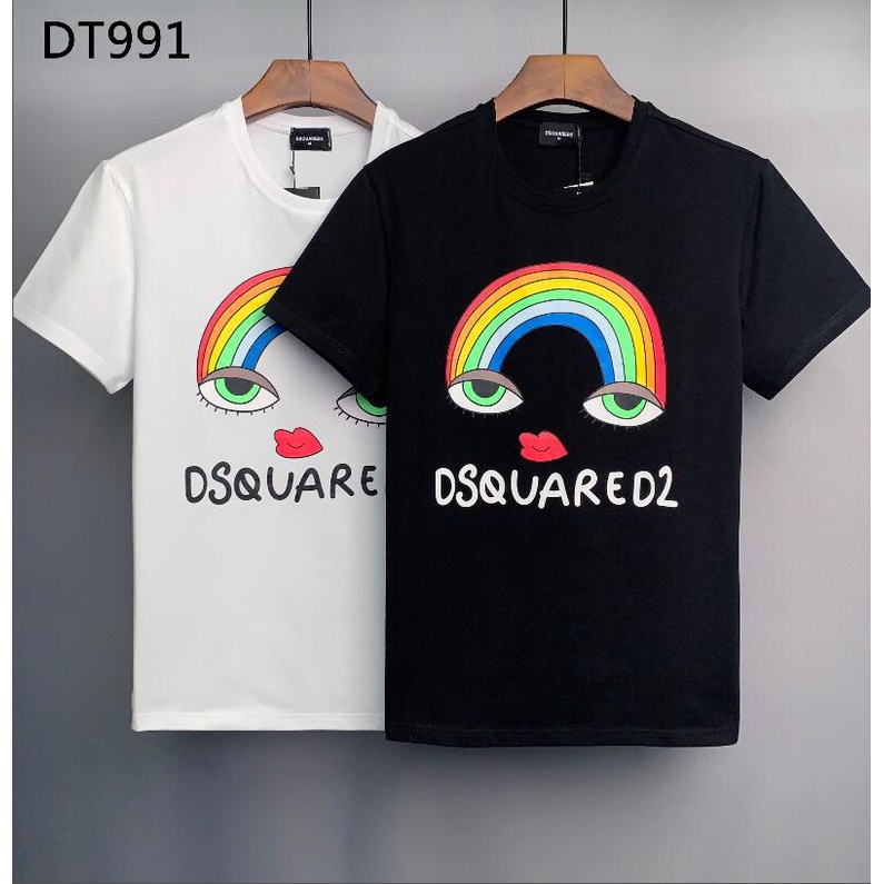 เสื้อยืดคอกลม-dsquared2-ผู้ชายพิมพ์เสื้อผ้าท็อปส์คอผ้าฝ้ายคอกลมเสื้อยืดแขนสั้น-dt991