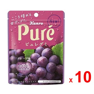 KANRO PURE ลูกอมเยลลี่ คันโระ เพียว กัมมี่ รสองุ่นมัสคัสแดง สูตรน้ำองุ่น เนื้อองุ่นบด คอลลาเจน และวิตามินซี 10 ห่อ ห่อล