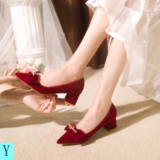Xiuhe รองเท้าเจ้าสาว ส้นเตี้ย สองหู สีแดง แฟชั่นฤดูหนาว สําหรับผู้หญิงตั้งครรภ์ 2022