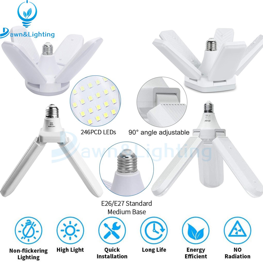 หลอดไฟ LED ใบมีดพัดลมพับได้ 3060W 6000lm ไฟ LED Shop สำหรับโรงรถ โคมไฟ