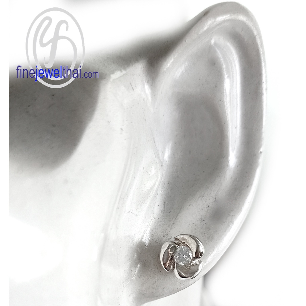 finejewelthai-ต่างหู-ต่างหูเพชร-ต่างหูเงินแท้-diamond-cz-silver-design-earring-e1052cz