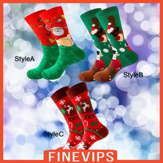 [Finevips] ถุงเท้ายาว ผ้าฝ้าย ลายต้นคริสต์มาส น่ารัก สําหรับผู้หญิง