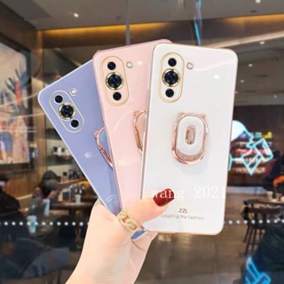Ready Stock 2022 New Phone Case Huawei Nova10 Pro 10 SE Mate 50 Pro Honor 70 5G เคส Casing Electroplating Straight Edge Protective Case with Bear Stand Soft Case เคสโทรศัพท