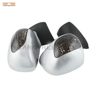 silver Motorcycle Mirror LED turn Light Moto Rear view Side Mirrors Amber Signal case for Honda Goldwing GL 1800 2001-20