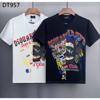 เสื้อยืดชาย 2022 แบรนด์แฟชั่นใหม่ Dsquared2 ชายและหญิงคู่ระดับไฮเอนด์ผ้าฝ้ายพิมพ์เสื้อยืดแขนสั้น DT957