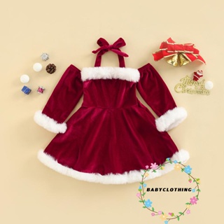 Babyclothes- ชุดเดรสแขนยาว ผ้ากํามะหยี่ เปิดหลัง ลายคริสต์มาส สําหรับเด็กผู้หญิง