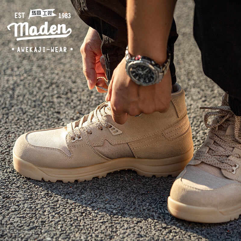 Maden ใหม่ รองเท้าบูทมาร์ติน หนัง ตาข่าย กันลื่น ข้อสูง สไตล์เรโทร