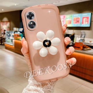 เคสโทรศัพท์มือถือแบบนิ่ม TPU กันกระแทก ลายดอกไม้สีขาว พร้อมที่ตั้งวาง สําหรับ OPPO A17K A17 A77S A57 4G A77 5G Reno 8 8Z 8Pro 7 7Z Reno8 Reno7 Z Pro