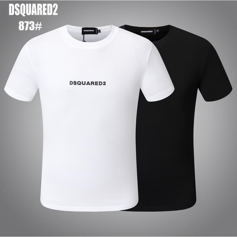 เสื้อขาว-dsquared2-ฤดูร้อนผู้ชายผู้หญิงพิมพ์จดหมายคอแขนสั้นถนนฮิปฮอปผ้าฝ้ายบริสุทธิ์เสื้อยืดที