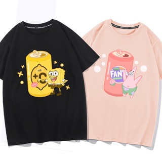 เสื้อยืดแขนสั้นลําลอง พิมพ์ลายการ์ตูน SpongeBob SquarePants แฟชั่นคู่รัก สําหรับคู่รักเสื้อยืดอนิเมะ