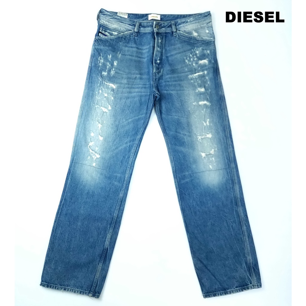 ยีนส์-diesel-เอว-36-ผ้าด้านหนา-แต่งขาดเดิม-ขากระบอก