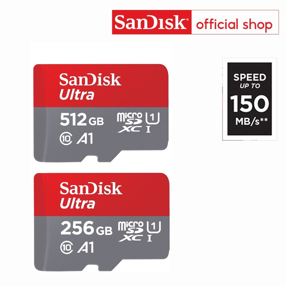 ภาพหน้าปกสินค้าSanDisk Ultra Micro SDXC UHS-I 256GB,512GB ความเร็วอ่านสูงสุด 150 MB/s U1 A1 (SDSQUAC) จากร้าน sandisk_thailand_officialshop บน Shopee