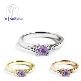 Finejewelthai-แหวนอะเมทิสต์-แหวนเพชรCZ-แหวนเงินแท้-แหวนพลอยแท้-Amethyst-Silver-Ring-R1208amt (เลือกสีตัวเรือนได้)