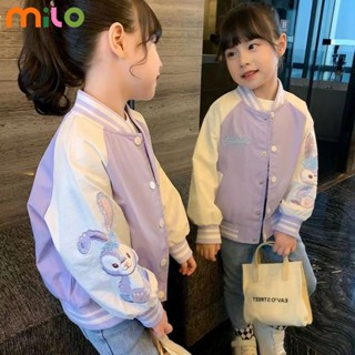 Milo สาวเบสบอลเครื่องแบบแจ็คเก็ตแนวโน้มการ์ตูนเบสบอลเครื่องแบบสาวน้อยแจ็คเก็ตเสื้อแขนยาว นุ่ม และสบาย น่ารักหวานสไตล์ เด็กโตแจ็คเก็ตแฟชั่น ดีไซน์กันลมที่แขนเสื้อ จับคู่ง่าย