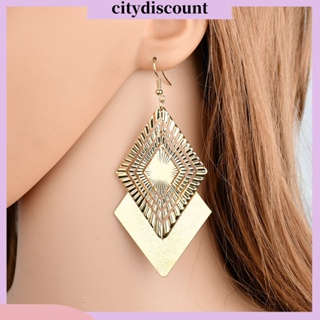 &lt;citydiscount&gt;  CD_Fashion Matte Hollow Double Layer Jewelry Rhombus Long Dangle Hook Earrings