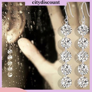 &lt;citydiscount&gt;  CD_Fashion Five Zircons Long Drop Hook Earrings Charming Women Bride Jewelry Gift