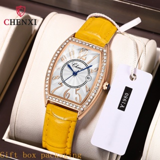Chenxi Brand Watch 319 นาฬิกาข้อมือ สายหนังวัวแท้ กันน้ํา ประดับเพชร แฟชั่นสําหรับสตรี