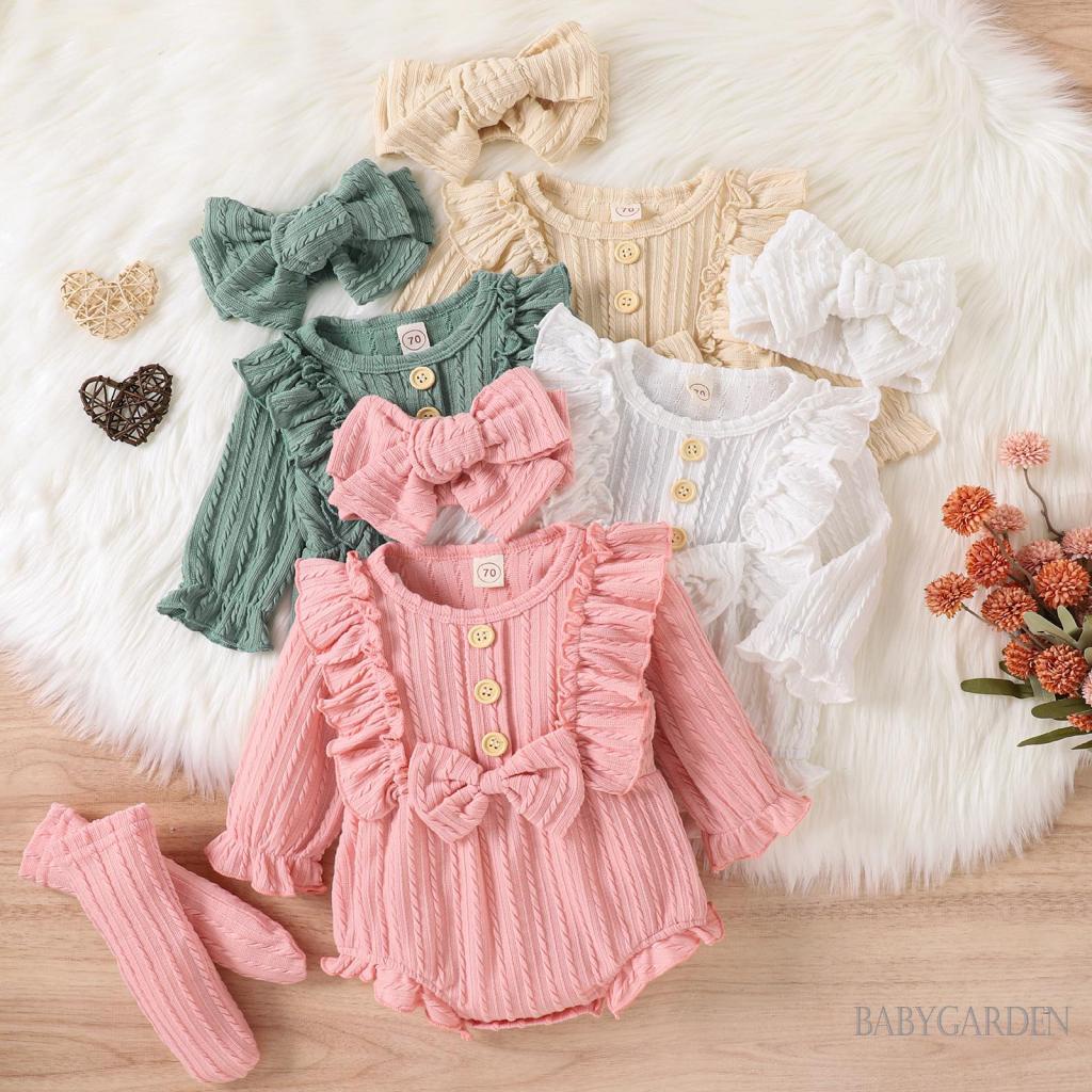 babygarden-0-12months-ชุดรอมเปอร์แขนยาว-แต่งกระดุมด้านหน้า-และถุงเท้า-และที่คาดผม-สําหรับเด็กผู้หญิง-3-ชิ้น