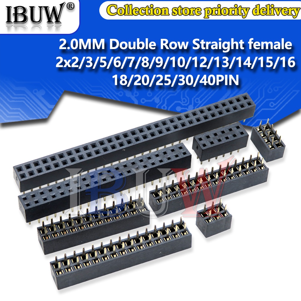 thumbnail image 2 of 10x 2mm Pitch 2x10 Pin 20 Pin Female Double Row Straight Pin Header Strip 2 of 2