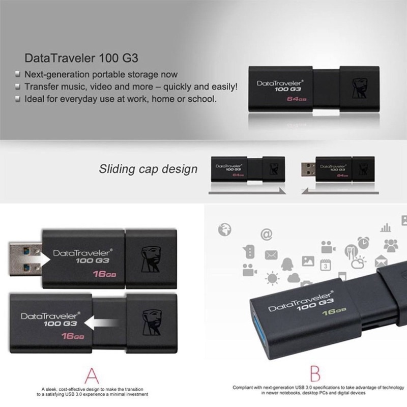 ภาพสินค้าG3 แฟลชไดร์ฟ แฟลชไดร์ USB Kingston 3.1 DataTraveler 100 G3 32GB 64GB 128GB 256GB จากร้าน gg.168 บน Shopee ภาพที่ 3
