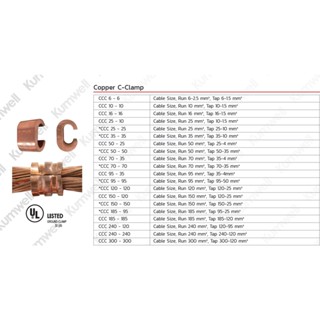 "KUMWELL" CCC 70-70 COPPER C-CLAMP CABLE SIZE, RUN 70 SQ.MM, TAP 70-35  ***(ราคาต่อ1ชิ้น)***