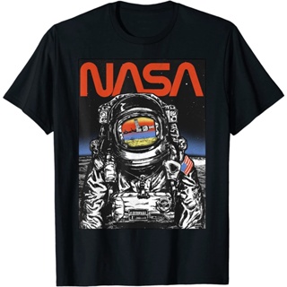 Tee เสื้อยืด พิมพ์ลายนักบินอวกาศ NASA Moon Reflection สไตล์วินเทจ เรโทร สําหรับผู้ใหญ่เสื้อยืดคอกลม