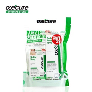 OXECURE SOLUTIONS BODY STARTER KIT SETชุดสเปรย์สิวหลังและลำตัว ลดการสะสมของแบคทีเรีย และสบู่ก้อนซัลเฟอร์สำหรับผิวเป็นสิว