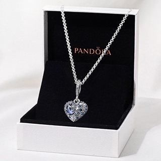 Pandora สร้อยคอเงิน 925 จี้รูปดาว ดวงจันทร์ หัวใจ ประดับกลิตเตอร์ สีฟ้า สําหรับผู้หญิง 399232C01 ของขวัญให้เพื่อนและแฟน x1027