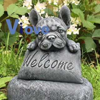 ตุ๊กตาสุนัขบูลด็อก Welcome on a Plinth สไตล์ฝรั่งเศส สําหรับตกแต่งบ้าน สวน กลางแจ้ง