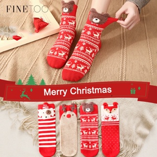 Finetoo ถุงเท้า ลายการ์ตูน Merry Christmas น่ารัก สําหรับตกแต่งบ้าน คริสต์มาส ปีใหม่