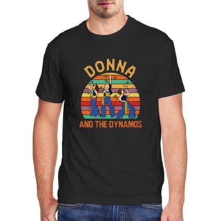 เสื้อวินเทจชาย ยูนิเซ็กซ์ผ้าฝ้าย Donna และ Dynamos วินเทจผู้ชายสีดําสีดําเสื้อยืดผ้าฝ้าย 100% แฟชั่น Mamma Mia เพลงผู้หญ