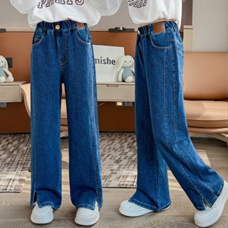 กางกางยีนส์ กางเกงยีนส์กรีดปลายขาสุดจ๊าบ NEW สินค้ามาใหม่ กางเกงยีนส์เด็กขากระบอกสียีนส์เข้มมีดีเทลรอยขาดเกาหลีสวยเว่อร์