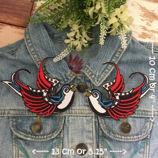 นกบิน นกคู่ ตัวรีดติดเสื้อ Cute Creature Embroidered Iron on Patch เซทคู่นกปีกแดง