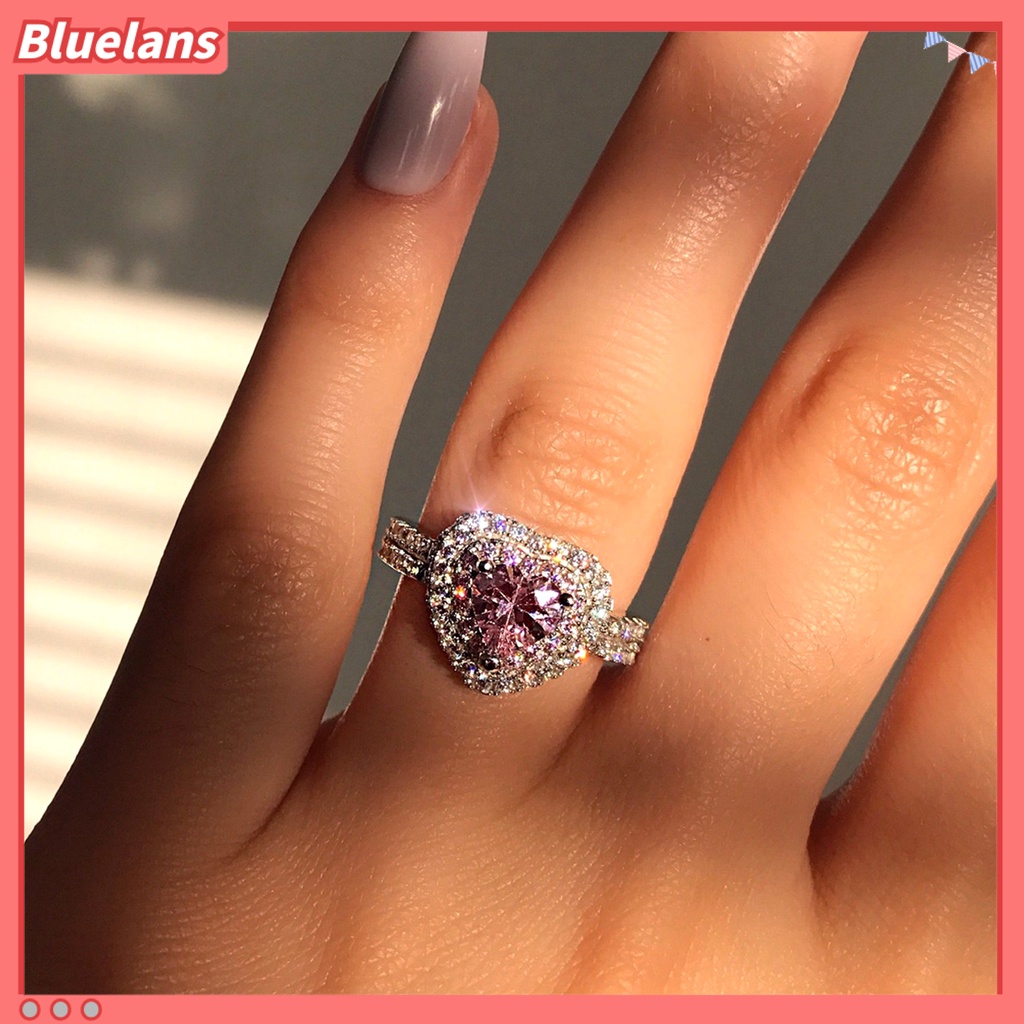 bluelans-แหวนแพลตตินัม-ชุบพลอยเทียม-รูปหัวใจ-สีชมพู-เครื่องประดับ-สําหรับผู้หญิง