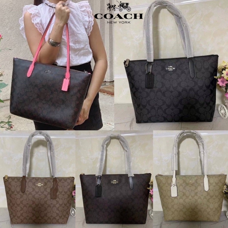 Coach Zip Top Tote In Signature Canvas (COACH F4455) Shopee Thailand