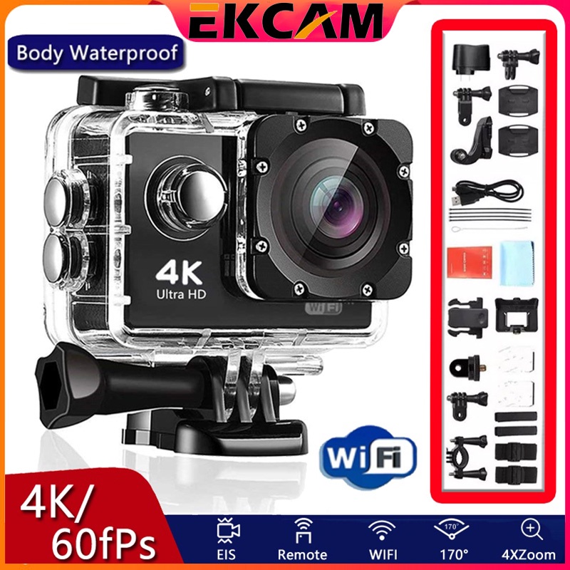 ภาพหน้าปกสินค้าEkcam  กล้องกันน้ำwifiถ่ายใต้น้ำ กล้องกลางแจ้ง กล้องAction Camera 4Kกล้องติดหมวกกันน็อค แถมอุปกรณ์เสริมเป็นโหล
