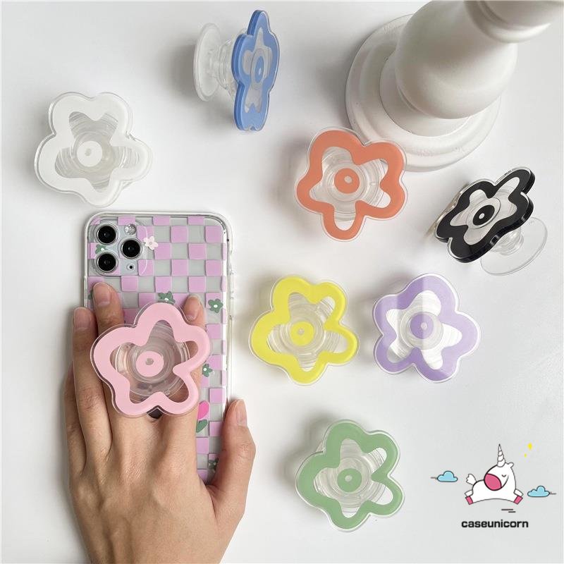 แหวนขาตั้งโทรศัพท์มือถือ-แบบใส-ลายดอกไม้-สีแคนดี้-พับได้-สําหรับวางโทรศัพท์มือถือ
