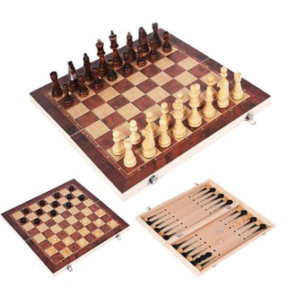 [Pre-order] Game 3 In 1 Chess Set Wooden Backgammon Checkers Indoor Tra board-games T9