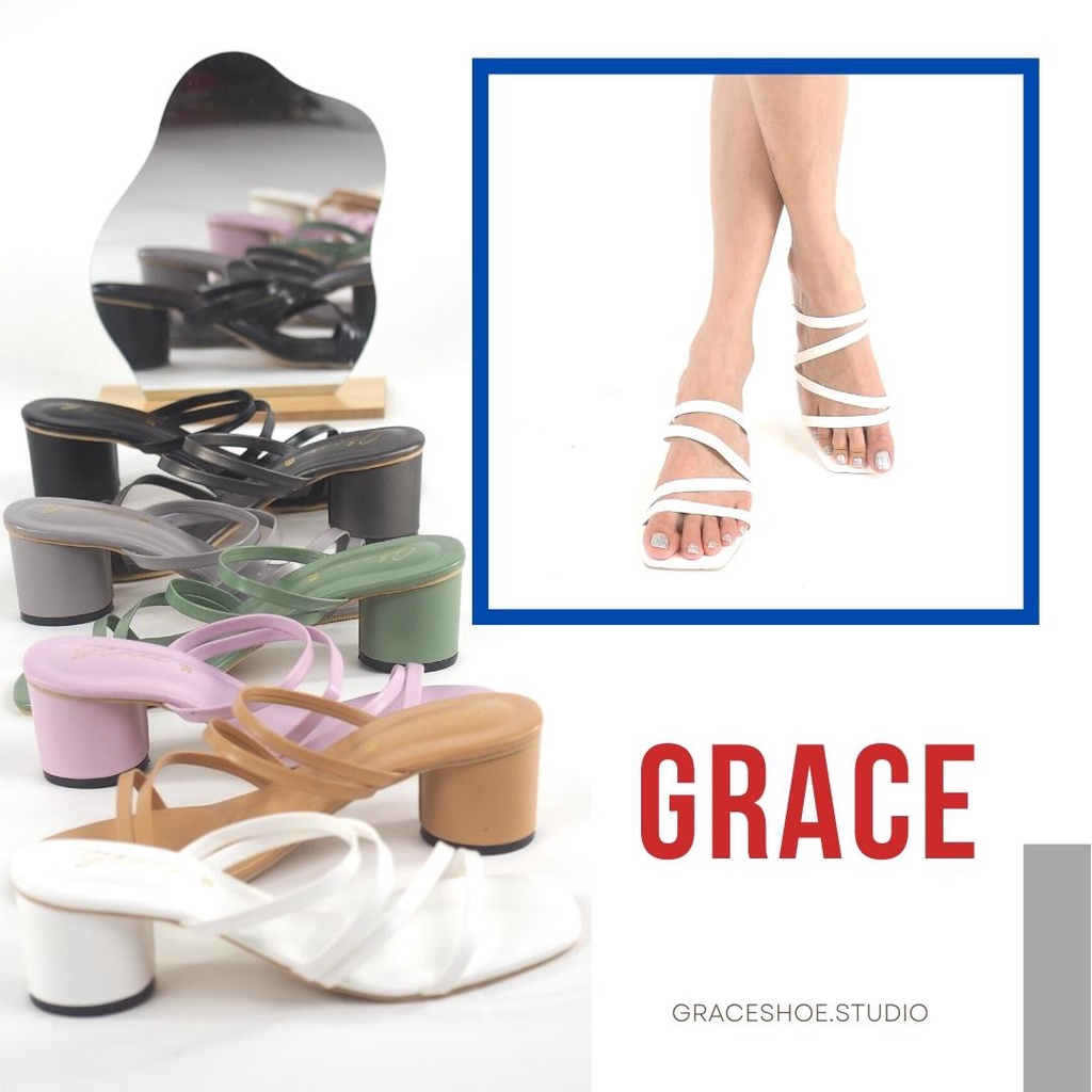 ภาพหน้าปกสินค้าGRACE 4 สาย รองเท้าส้นสูงผู้หญิง 2 นิ้ว รองเท้าเปิดส้น แฟชั่น shoes women แตะส้นสูงแบบสาย